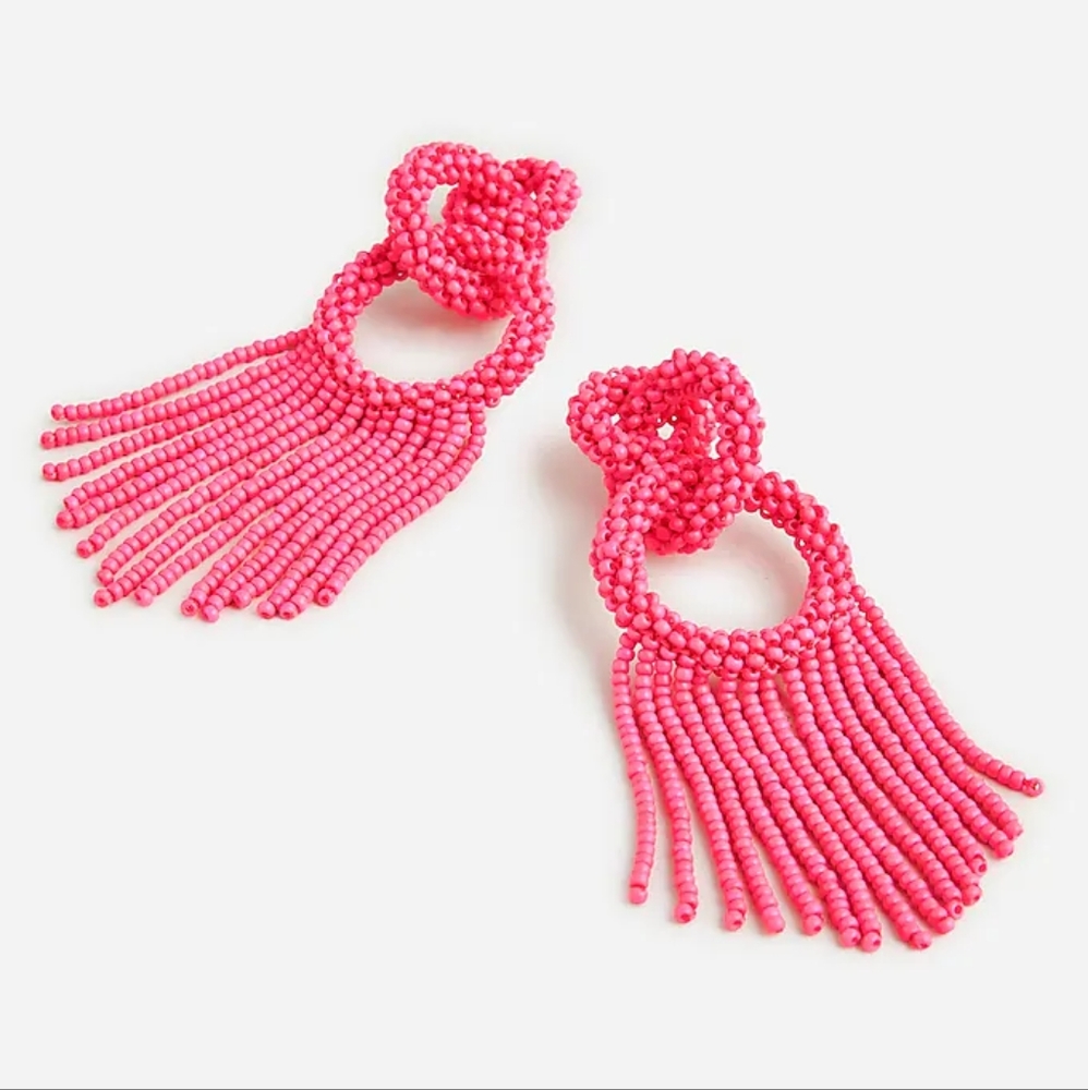 J.Crew beaded fringe Statement earrings, pink